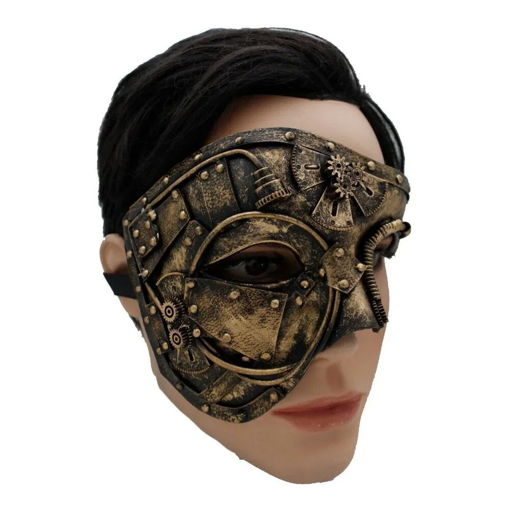 Men Women Gold Halloween Costume Half Face Mask Steampunk Rave Mardi Gras Party